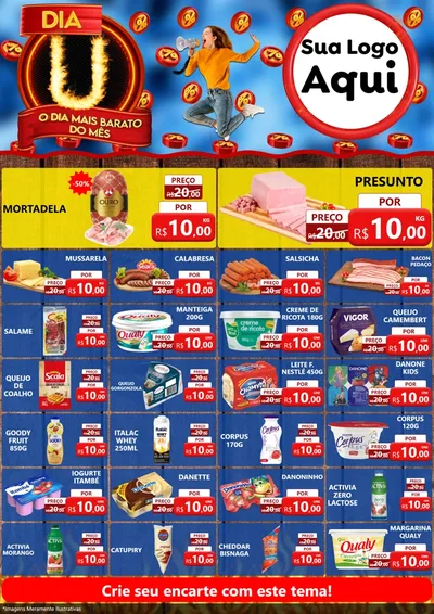 Modelo de Encarte para Encarte A4 Vertical com o tema Dia U - O Dia Mais Barato Do Mês para Frios e Laticínios