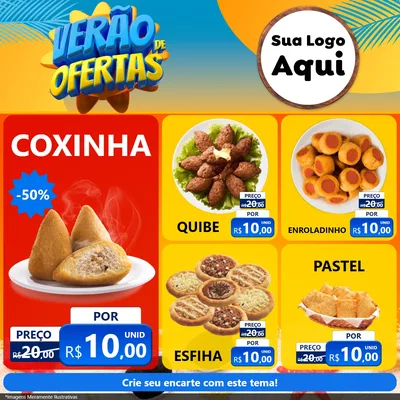 Modelo de Rede Social para Feed Facebook com o tema Verão de Ofertas para Salgadaria