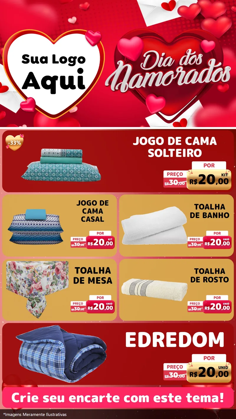 Modelo de TV para TV Vertical com o tema Dia Dos Namorados para Cama, Mesa e Banho