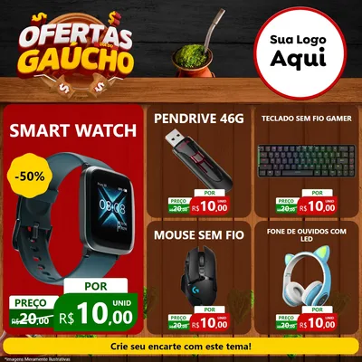 Modelo de Rede Social para Feed Facebook com o tema Ofertas Dia do Gaúcho para Informática