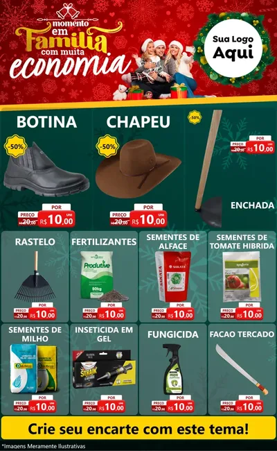 Modelo de Encarte para Encarte Grande com o tema Momento em Família (Natal) para Agropecuária
