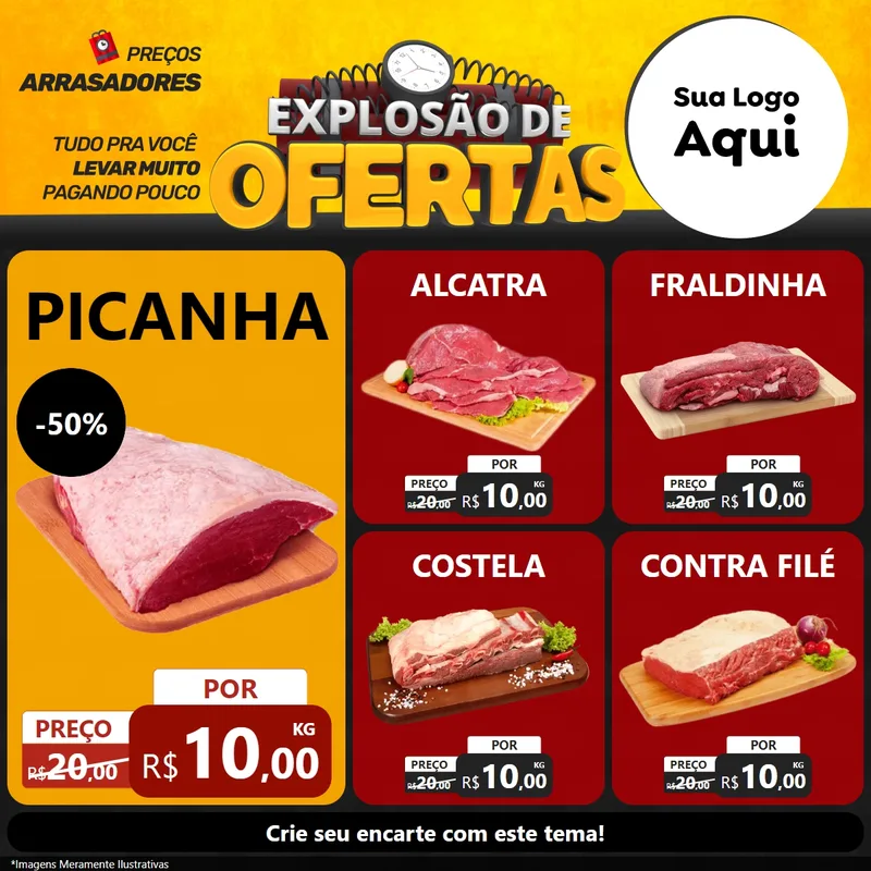 Modelo de Rede Social para Feed Facebook com o tema Explosão de Ofertas para Açougue