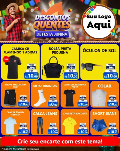Modelo de Rede Social para Feed Instagram com o tema Descontos Quentes de Festa Junina para Roupas e acessórios