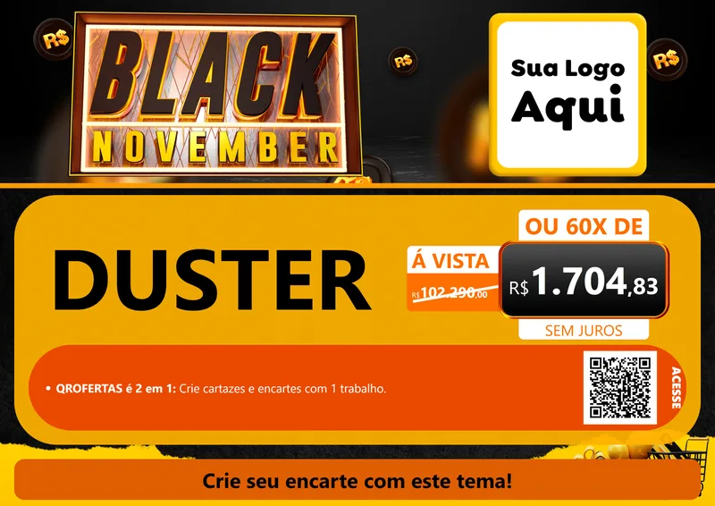 Modelo de Cartaz para Cartaz A4 Horizontal com o tema Black November para Concessionaria de Carros