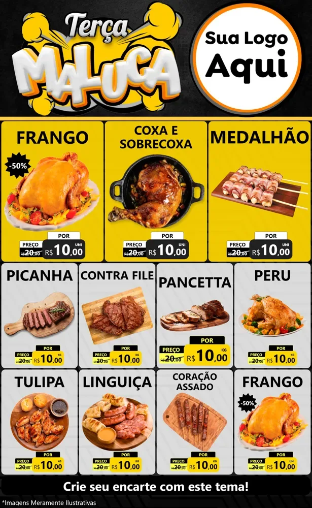 Modelo de Encarte para Encarte Grande com o tema Terça Maluca para Assados