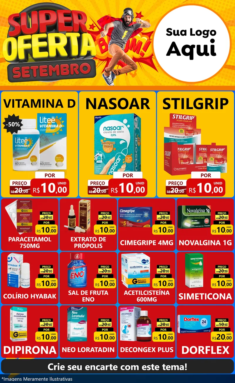 Modelo de Encarte para Encarte Grande com o tema Super Oferta Setembro para Farmácia