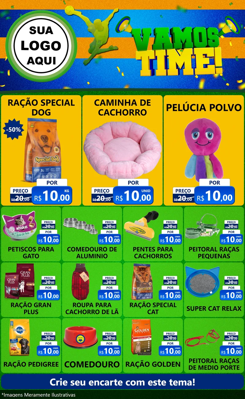 Modelo de Encarte para Encarte Grande com o tema Vamos Time! para Pet Shop