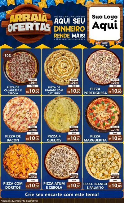 Modelo de Encarte para Encarte Grande com o tema Arraiá de Ofertas - Junina para Pizzaria