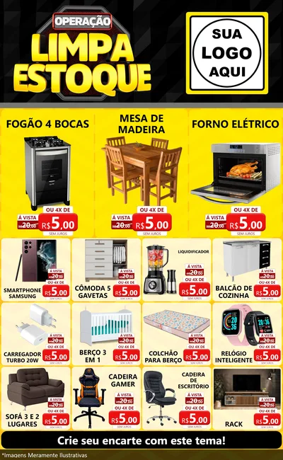 Modelo de Encarte para Encarte Grande com o tema Operação Limpa Estoque para Móveis e Eletro