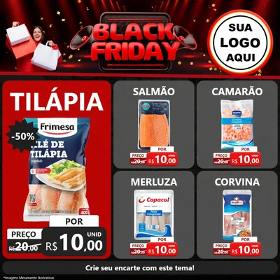 Modelo de Rede Social para Feed Facebook com o tema Black Friday para Peixaria