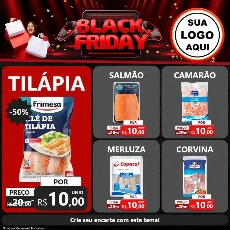 Modelo de Rede Social para Feed Facebook com o tema Black Friday para Peixaria