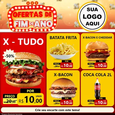 Modelo de Rede Social para Feed Facebook com o tema Ofertas de Fim de Ano para Hamburgueria