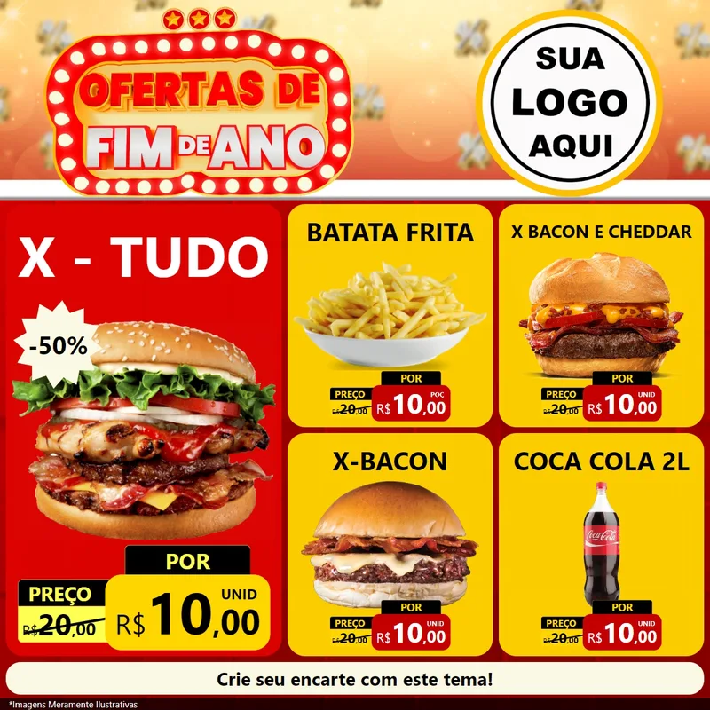 Modelo de Rede Social para Feed Facebook com o tema Ofertas de Fim de Ano para Hamburgueria