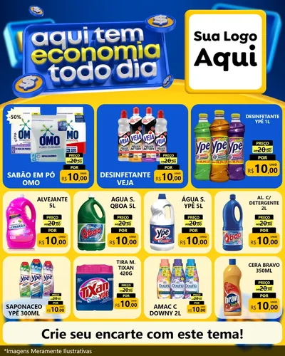 Modelo de Rede Social para Feed Instagram com o tema Aqui Tem Economia Todo Dia para Produtos de Limpeza