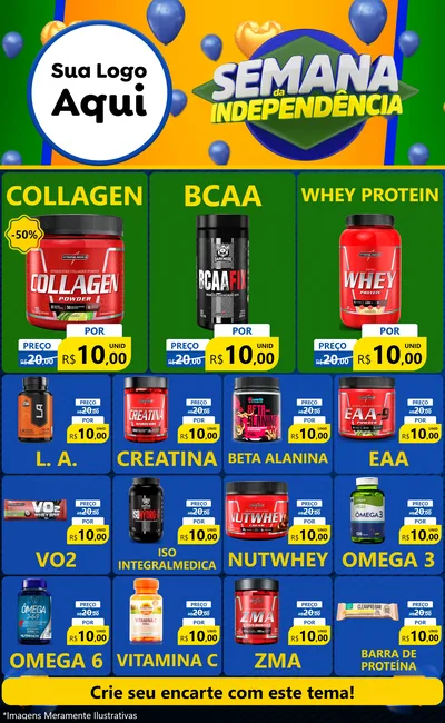 Modelo de Encarte para Encarte Grande com o tema Semana da Independência para Suplementos alimentares