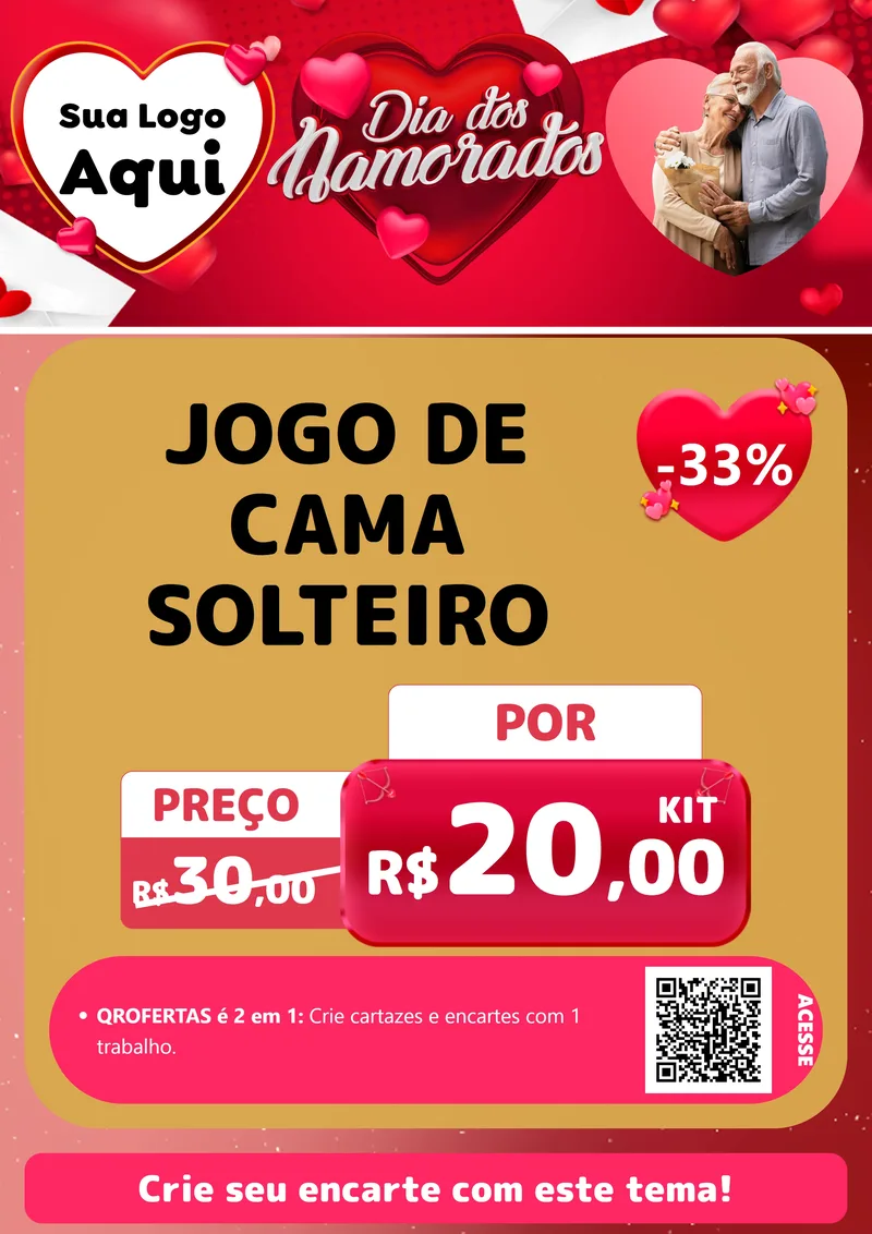 Modelo de Cartaz para Cartaz A4 Vertical com o tema Dia Dos Namorados para Cama, Mesa e Banho