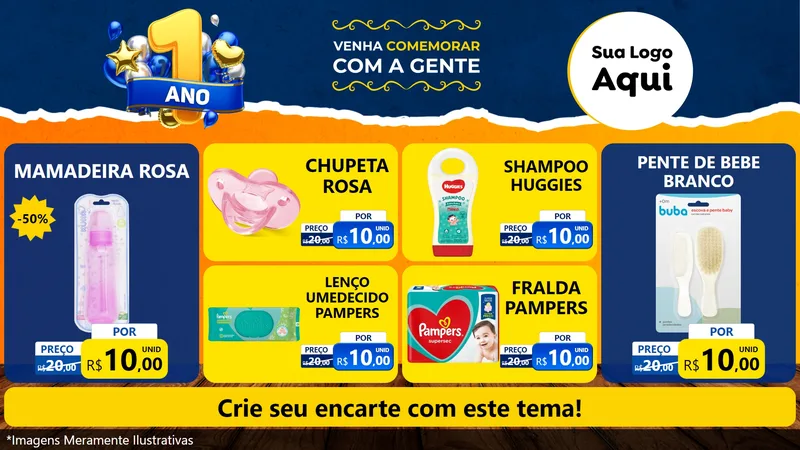 Modelo de TV para TV Horizontal com o tema Um Ano de Aniversário para Bebês