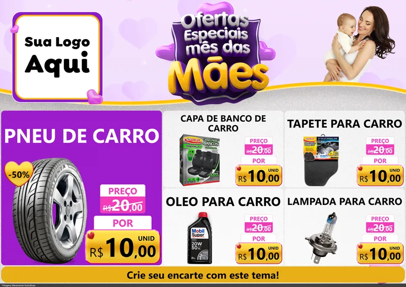 Modelo de Encarte para Encarte A4 Horizontal com o tema Ofertas Especiais - Mês das Mães para Auto peças