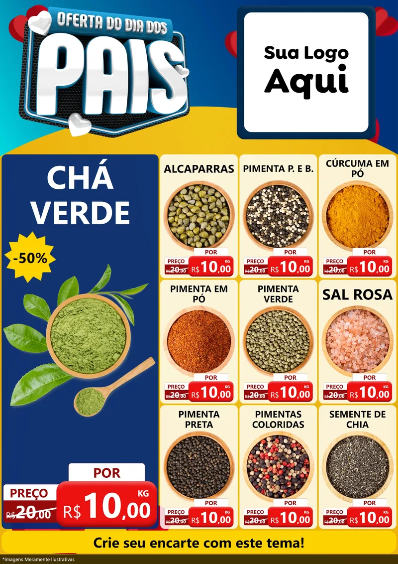 Modelo de Encarte para Encarte A4 Vertical com o tema Oferta Do Dia Dos Pais para Produtos Naturais