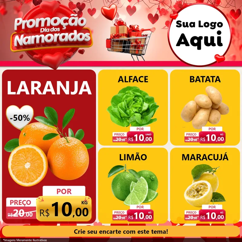 Modelo de Rede Social para Feed Facebook com o tema Promoção Dia dos Namorados para Hortifrúti