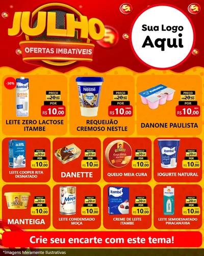 Modelo de Rede Social para Feed Instagram com o tema Julho Ofertas Imbatíveis para Frios e Laticínios