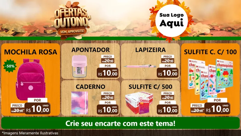 Modelo de TV para TV Horizontal com o tema Ofertas de Outono - Vem, Aproveite! para Papelaria