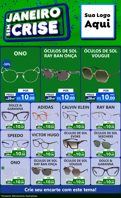 Modelo de Encarte para Encarte Grande com o tema Janeiro Sem Crise para Óticas