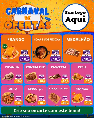 Modelo de Rede Social para Feed Instagram com o tema Carnaval de Ofertas para Assados