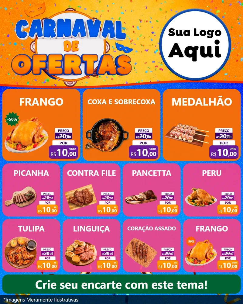 Modelo de Rede Social para Feed Instagram com o tema Carnaval de Ofertas para Assados