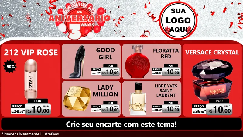 Modelo de TV para TV Horizontal com o tema Promoção de Aniversário - 3 Anos para Perfumes