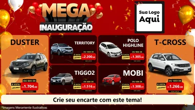 Modelo de TV para TV Horizontal com o tema Mega Inauguração para Concessionaria de Carros