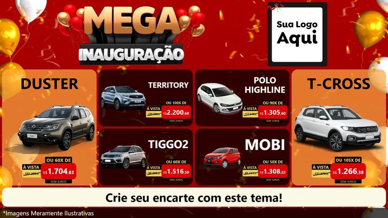 Modelo de TV para TV Horizontal com o tema Mega Inauguração para Concessionaria de Carros