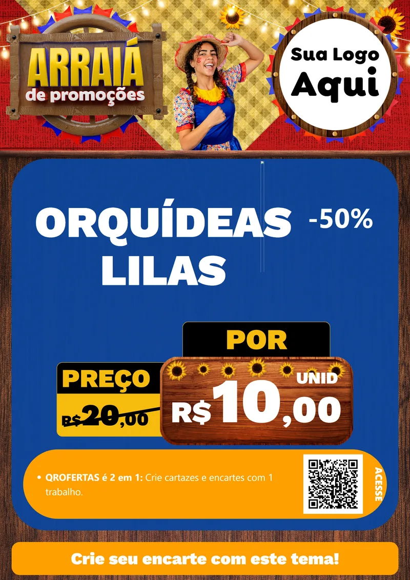 Modelo de Cartaz para Cartaz A4 Vertical com o tema Arraiá de Promoções para Floricultura e jardim