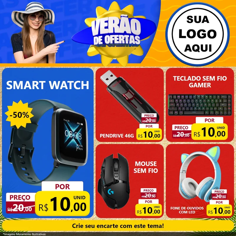 Modelo de Rede Social para Feed Facebook com o tema Verão de Ofertas para Informática