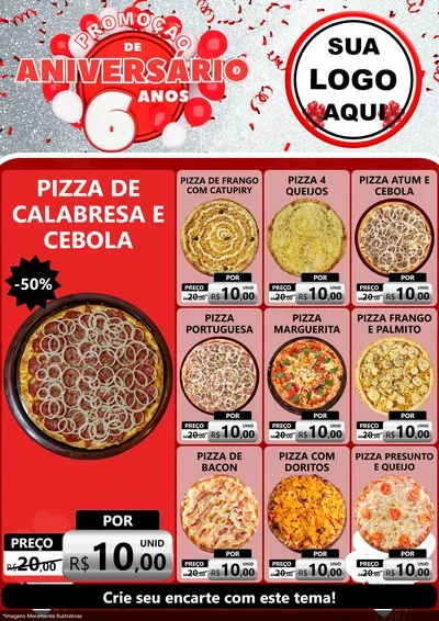 Modelo de Encarte para Encarte A4 Vertical com o tema Promoção de Aniversário - 6 Anos para Pizzaria