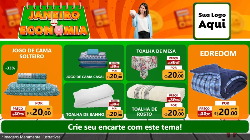 Modelo de TV para TV Horizontal com o tema Janeiro da Economia para Cama, Mesa e Banho