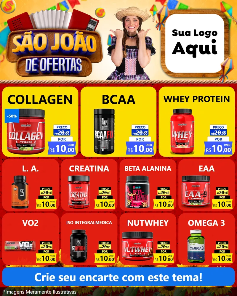 Modelo de Rede Social para Feed Instagram com o tema São João de Ofertas para Suplementos alimentares