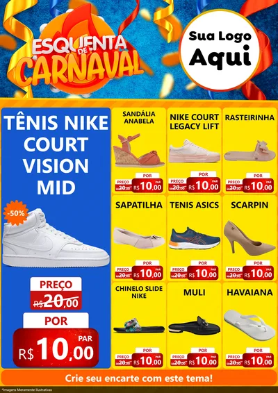 Modelo de Encarte para Encarte A4 Vertical com o tema Esquenta de Carnaval para Calçados
