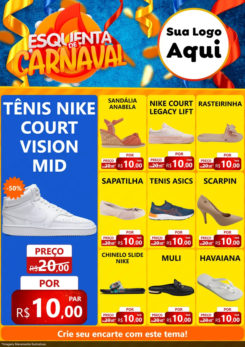 Modelo de Encarte para Encarte A4 Vertical com o tema Esquenta de Carnaval para Calçados