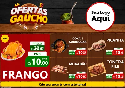 Modelo de Encarte para Encarte A4 Horizontal com o tema Ofertas Dia do Gaúcho para Assados
