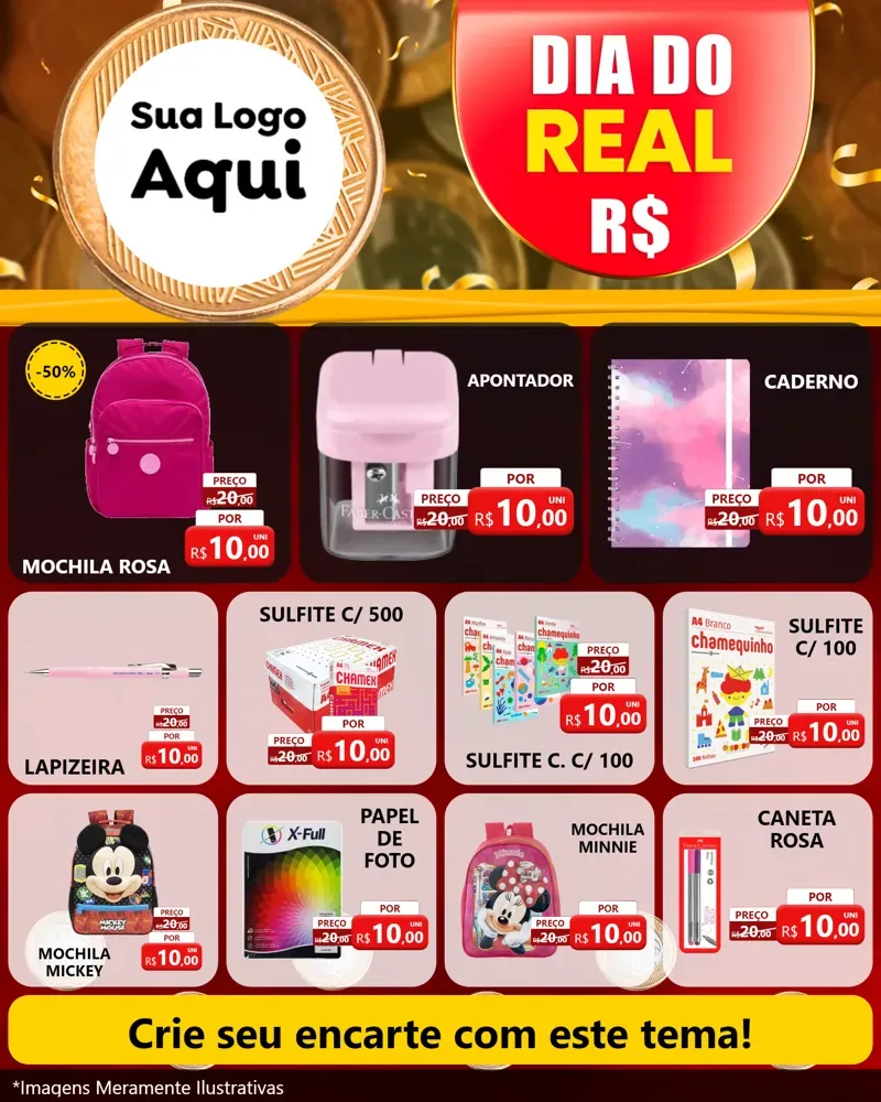 Modelo de Rede Social para Feed Instagram com o tema Dia do Real para Papelaria