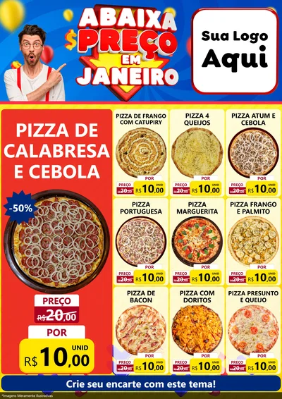 Modelo de Encarte para Encarte A4 Vertical com o tema Abaixa Preço em Janeiro para Pizzaria