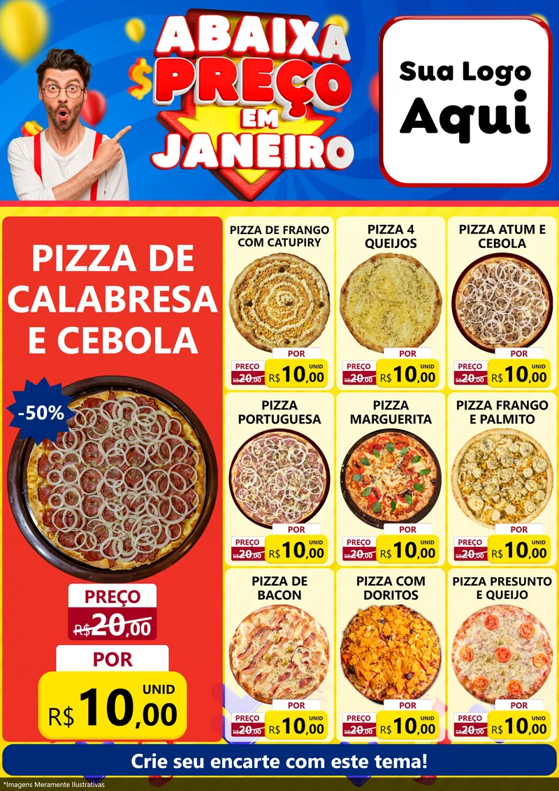 Modelo de Encarte para Encarte A4 Vertical com o tema Abaixa Preço em Janeiro para Pizzaria