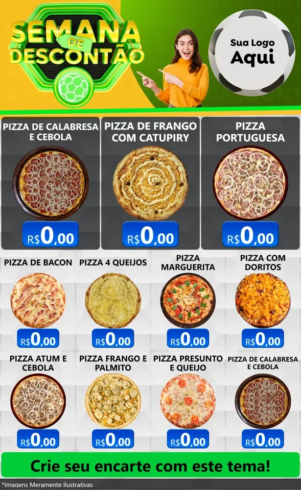 Modelo de Encarte para Encarte Grande com o tema Semana de Descontão - Copa para Pizzaria