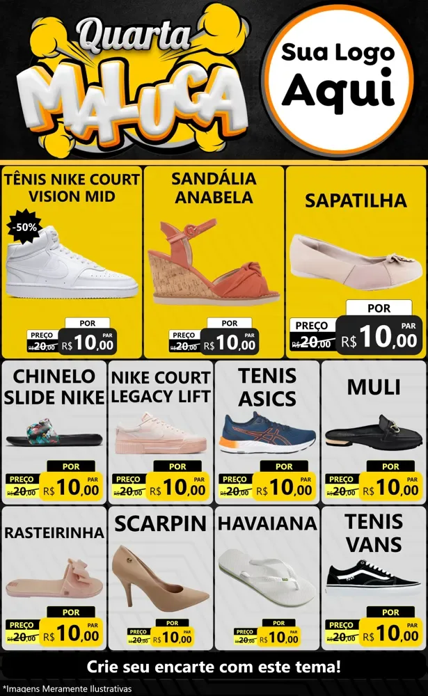 Modelo de Encarte para Encarte Grande com o tema Quarta Maluca para Calçados