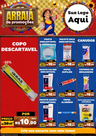 Modelo de Encarte para Encarte A4 Vertical com o tema Arraiá de Promoções para Embalagens