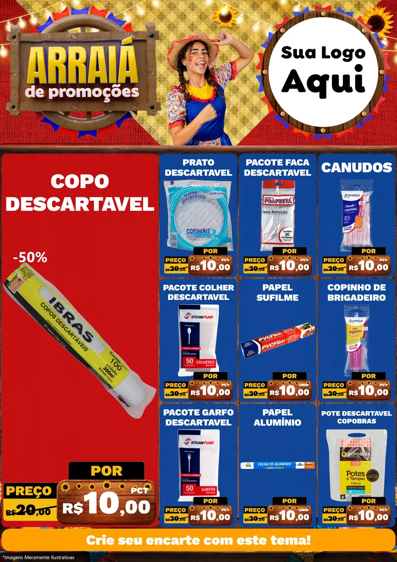 Modelo de Encarte para Encarte A4 Vertical com o tema Arraiá de Promoções para Embalagens