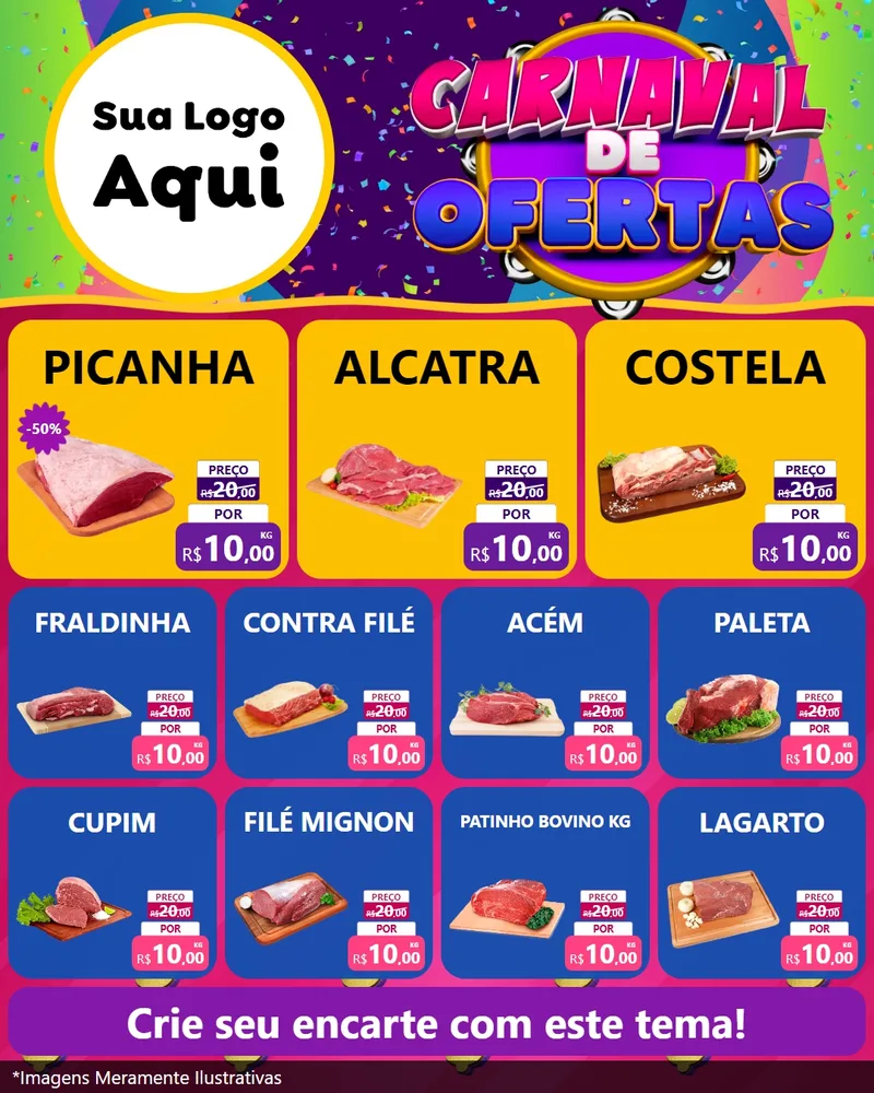 Modelo de Rede Social para Feed Instagram com o tema Carnaval de Ofertas para Açougue