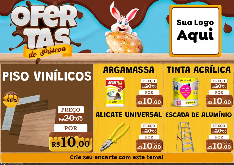 Modelo de Encarte para Encarte A4 Horizontal com o tema Ofertas de Páscoa para Material para Construção