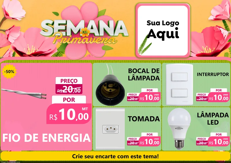 Modelo de Encarte para Encarte A4 Horizontal com o tema Semana da Primavera para Materiais Elétricos